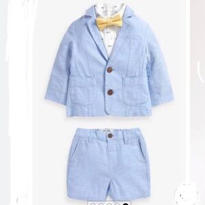 Next Light Blue Little Boys Linen Blend Blazer and Shorts Size 3-4yrs